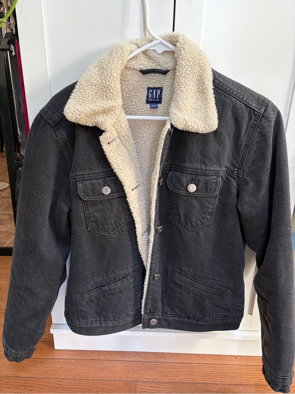 GAP Black Denim Jacket with Cream Sherpa Lining